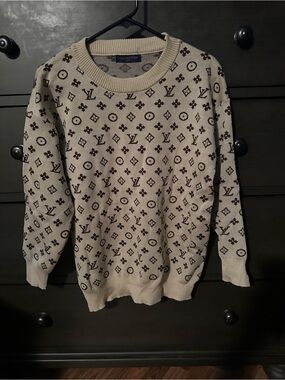 Cream and Brown Monogram Crewneck Sweater